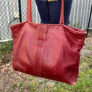 etienne aegner distressed red leather tote